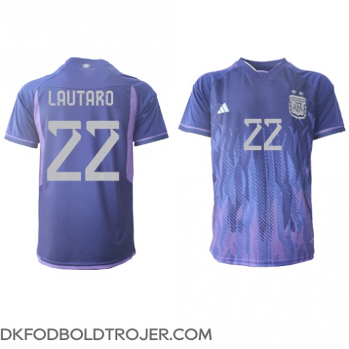 Billige Argentina Lautaro Martinez #22 Udebane Fodboldtrøjer VM 2022 Kortærmet